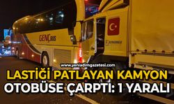 Lastiği patlayan otobüse kamyon çarptı: 1 yaralı