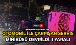 Otomobil ile çarpışan servis minibüsü devrildi: 1 yaralı