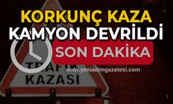 Korkunç kaza: Kamyon devrildi