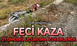 Feci kaza: Otomobil uçuruma yuvarlandı