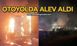 TEM Otoyolu’nda tırın dorsesi alev alev yandı
