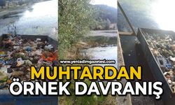 Muhtardan örnek davranış: Çubuk Gölü’nü kendi traktörüyle temizledi