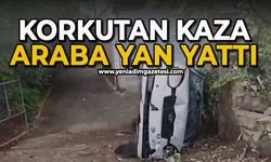 Korkutan kaza araba yan yattı