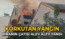 Korkutan yangın: Binanın çatısı alev alev yandı