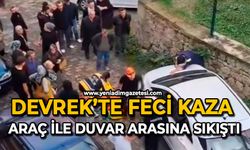 Devrek’te feci kaza araç ile duvar arasına sıkıştı