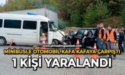 Minibüsle otomobil kafa kafaya çarpıştı: 1 kişi yaralandı