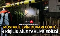 Müstakil evin duvarı çöktü: 4 kişilik aile tahliye edildi
