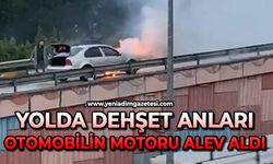 Yolda dehşet anları: Otomobilin motoru alev aldı