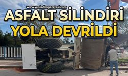 Asfalt silindiri yola devrildi: 1 yaralı