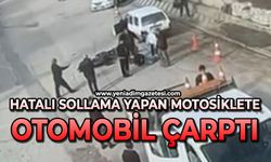 Hatalı sollama yapan motosiklete otomobil çarptı