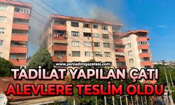Tadilat yapılan çatı alevlere teslim oldu