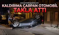 Kaldırıma çarpan otomobil takla attı