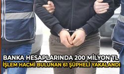 Banka hesaplarında 200 milyon TL işlem hacmi bulunan 61 şüpheli yakalandı