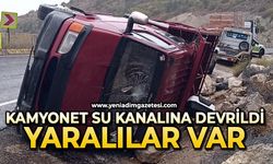 Kamyonet su tahliye kanalına devrildi: Yaralılar var