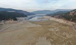 Su ihtiyacını karşılayan baraj gölünün büyük kısmı kurudu