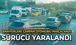 Demir bariyerlere çarpan otomobil parçalandı: Sürücü yaralandı