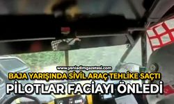 Baja yarışında sivil araç tehlike saçtı: Tecrübeli pilotlar faciayı önledi
