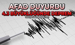 Afad duyurdu: 4.3 büyüklüğünde deprem