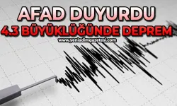 AFAD duyurdu: 4.3 büyüklüğünde deprem