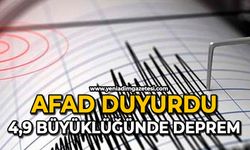Afad duyurdu: 4,9 büyüklüğünde deprem