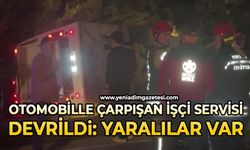 Otomobil ile çarpışan işçi servisi devrildi: Yaralılar var