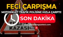 Feci çarpışma: Motosiklet trafik polisine hızla çarptı!