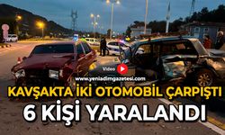 Kavşakta iki otomobil çarpıştı: 6 kişi yaralandı
