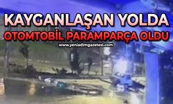 Kayganlaşan yolda otomobil paramparça oldu: 2 yaralı