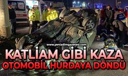 Otomobil önce refüje ardından elektrik direğine çarptı