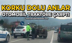 Korku dolu anlar: Otomobil traktöre çarptı
