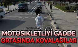 Hızlı giden motosikleti kazalara dikkat çekmek için kovaladılar
