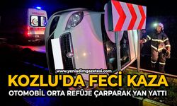 Kozlu'da feci kaza: Otomobil orta refüje çarparak yan yattı