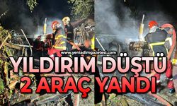 Yıldırım düştü: 2 araç yandı