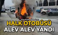 Halk otobüsü alev alev yandı