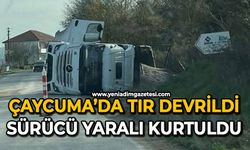 Çaycuma’da tır devrildi: Sürücü yaralı kurtuldu