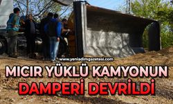 Mıcır yüklü kamyonun damperi devrildi, sürücü bayıldı