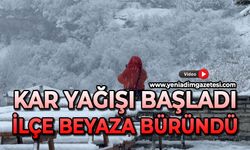 Kar yağışı başladı: İlçe beyaza büründü