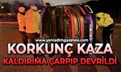 Korkunç kaza: Kaldırıma çarpıp devrildi