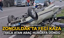 Zonguldak'ta feci kaza: Takla atan araç hurdaya döndü