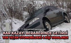 Kar kazayı beraberinde getirdi, yan yatan otomobildeki 4 kişi yaralandı