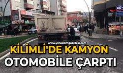 Kilimli'de kamyon otomobile çarptı