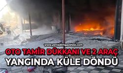 Oto tamir dükkanı ve 2 araç çıkan yangında küle döndü