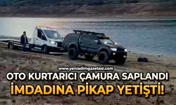 Oto kurtarıcı çamura saplandı: İmdadına pikap yetişti!