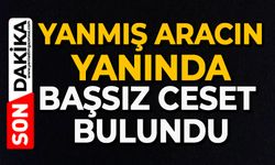 Yanmış aracın yanında başsız ceset bulundu