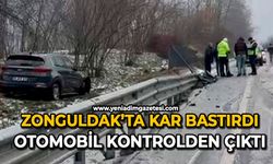 Zonguldak’ta kar bastırdı: Otomobil kontrolden çıktı