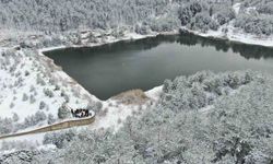 Karla kaplı orman içerisindeki gölet, kış manzarasıyla mest ediyor