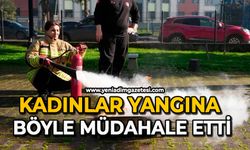 Kadınlar yangına böyle müdahale etti