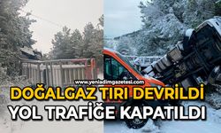 Doğalgaz tırı devrildi: Sızıntı sebebiyle yol trafiğe kapatıldı