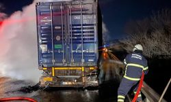 Balatalarından tutuşan tırdaki yangın kısa sürede söndürüldü