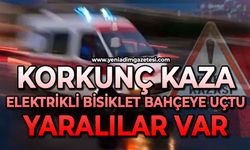 Elektrikli motosiklet evin bahçesine uçtu: Yaralılar var